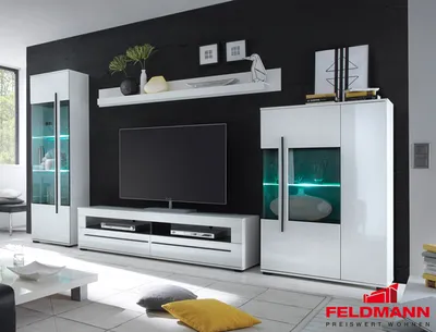 Produktbild von Wohnwand Anbauwand Cantara mit LED-Beleuchtung weiß 330cm 4-teilig