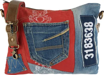Produktbild von Damen Tasche Umhängetasche Handtasche, kleine nachhaltige Bag aus recycelter Jeans und Canvas, Vintage Design Teenager Taschen praktische