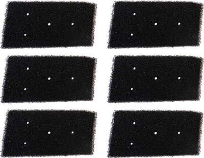 Six black foam filters with white dots arranged in a pattern.