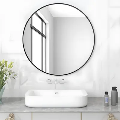 Runder Wandspiegel 50 cm, Aluminiumrahmen Schwarz, 4 mm HD-Glas