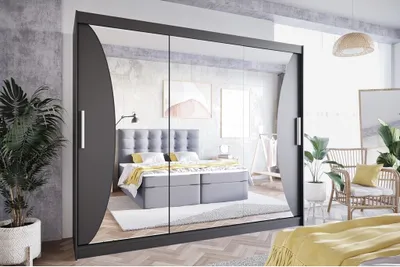 Produktbild von Easy4You LIV 250 cm Schwarz Schiebetüren Kleiderschrank 250x215x58 cm mit Spiegel - Schlafzimmermöbel, Aufbewahrung - Mehrzweckschrank