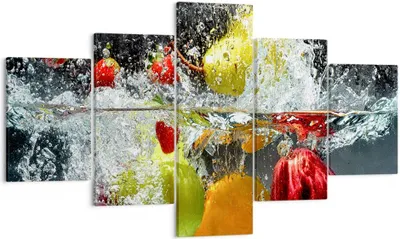 Produktbild von Bild auf Leinwand - Leinwandbild - Früchte Wasser Spritzer Essen - 125x70cm - Wand Bild - Wanddeko - Leinwanddruck - Bilder - Kunstdruck - Wanddekoration - Leinwand bilder - Wandkunst - EA125x70-2972