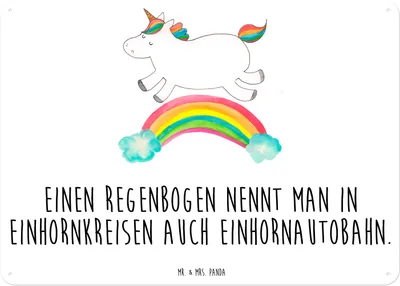 Produktbild von Mr. & Mrs. Panda Blechtafel Einhorn Regenbogen DIN A3 - Weiß - Geschenk, Retro Blechschild, Einhornpower, Schild, Türschild, Glitzer, tafel, Metallbild, Wandbild, Unicorn