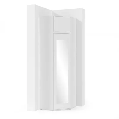 Produktbild von Eckschrank "Modulo", Kleiderschrank mit Spiegel und Schrankaufsatz, Weiß Matt