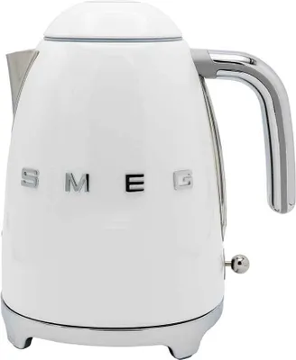 A white SMEG electric kettle is shown against a white background.