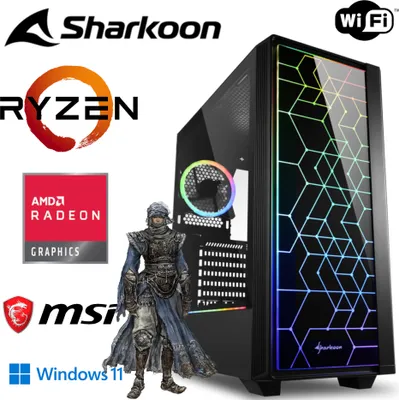 Produktbild von Gaming PC  - Ryzen 5 5600G 6x 4,4GHz - 32GB DDR4 RAM - 512 M.2 SSD - SHARKOON RGB Gehäuse mit gehärtetem Glas -  WLAN