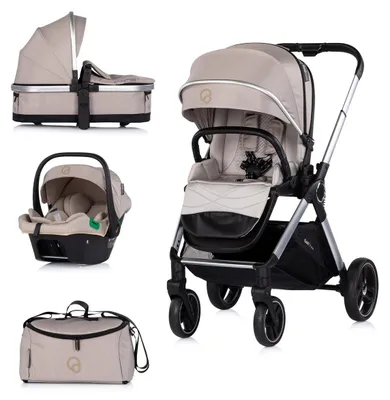 Produktbild von Chipolino Kombikinderwagen Euphoria 3in1 Sportsitz Babyschale umbaubar klappbar beige
