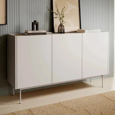 Produktbild von Kommode Lumo 144 cm Dreitürig in Cashmere mit Metallbeinen – elegantes, modernes Sideboard für das Wohnzimmer