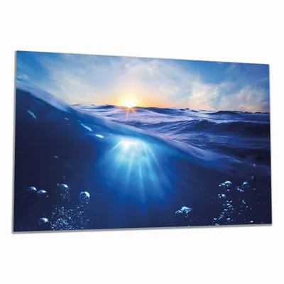 Produktbild von Wallario Herdabdeckplatte aus Glas, Größe 90 x 52 cm 1-teilig, Motiv Wellen im Meer bei Sonnenuntergang