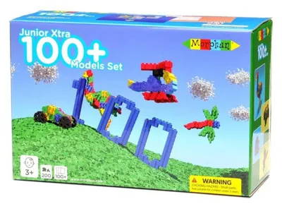 Immagine prodotto di Morfun Blocchi da costruzione 200 pezzi – Set Junior Xtra (oltre 100 modelli, sistema di incastro a 6 lati, 20 istruzioni in formato A3, quadrati/triangoli/ruote/connettori) – e EN-71, dai 5 anni in su