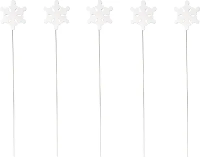 Produktbild von Blumen-Stecker Schneeflocke weiß mit Metallstab 5 Stück