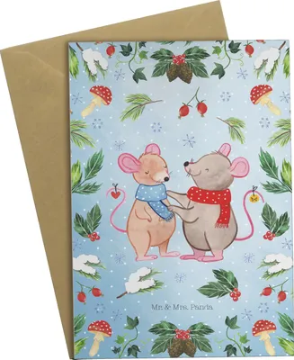 Produktbild von Mr. & Mrs. Panda Glückwunschkarte Mäuse Weihnachten - Weiß - Geschenk, weihnachtskarten, einladungskarten, osterkarte, hochzeitskarten, Klappkarte