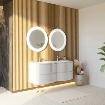 Produktbild von Hängendes Möbelstück 140 cm Weiß für Badezimmer mit 2 LED-Spiegeln | Los Angeles