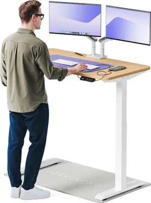 Produktbild von Desktronic HomeOne Elektrisch höhenverstellbarer Schreibtisch 120x60cm Weiß/Eiche mit Memory-Funktion, Anti-Kollisions Technologie, USB-A und USB-C-Ladeanschlüssen