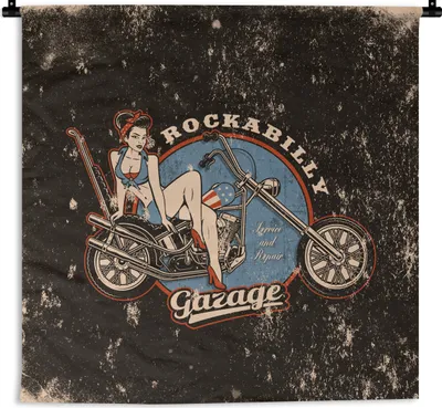 Produktbild von MuchoWow® Wandteppich Wandbehang Mancave - Frauen - Motorrad - Vintage 150x150 cm Tapisserie Dekoration Wandtuch - Wohnaccessoires - Modernes