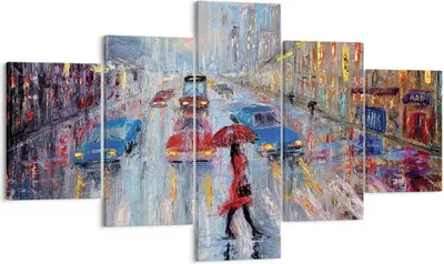 Produktbild von Bild auf Leinwand - Leinwandbild - 5 Teile - Acryl Stadt Regen - 125x70cm - Wand Bild - Wanddeko - Wandbilder - Leinwanddruck - Bilder - Wanddekoration - Leinwand bilder - Wandbild - EA125x70-4251