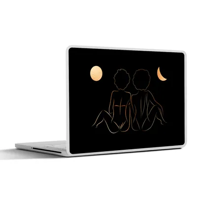 Produktbild von MuchoWow® Laptop Aufkleber Sticker Cover Frauen - Mond - Gold - Strichzeichnung 25x18 cm - Laptop-Deko