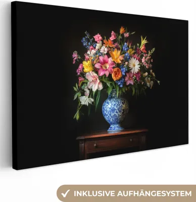 Produktbild von Leinwand Bilder 90x60 cm - Blumen - Bunt - Lebendig, Wandbilder, Wanddeko Wohnzimmer, Bild