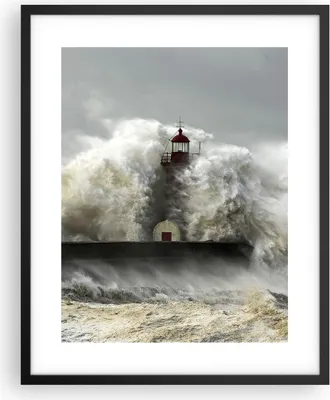 Produktbild von Gerahmtes Poster - Schwarzer Rahmen - Leuchtturm Ozean Sturm - 40x50 cm - Wand Bild - Wanddeko - Wandbilder - Kunstposter - Wandposter - Bilderrahmen - Bilder - Kunstdruck - Wandbild - P2BPA40x50-2442