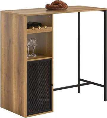 Produktbild von Famanu Bartisch mit Stauraum und Weinglashaltern - Esszimmertisch für Küche oder Wohnzimmer - 108 x 48 x 105 cm