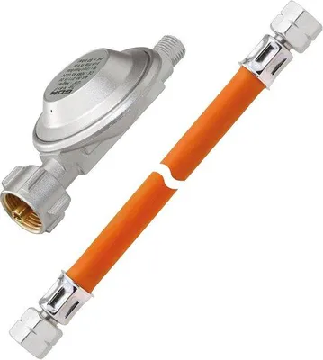 Image de Régulateur de pression de gaz, comprenant un tuyau de gaz de 150 cm - Régulateur de pression de 50 mbar pour bouteilles de gaz