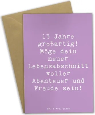 Produktbild von Mr. & Mrs. Panda Klappkarte Spruch 13. Geburtstag Freude - Lavendeltraum - Geschenk, Wachstum, Glückwunschkarte, Alter, einladungskarten, dankeskarten, Grußkarten