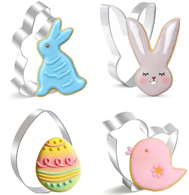 Produktbild von 4er-Set Osterkeksformen, Osterkeksformen aus Edelstahl, Keksformen zum Dekorieren von Keksen, Kuchen, Plätzchen und Gebäck, Keksformen-Set mit 4 Stück