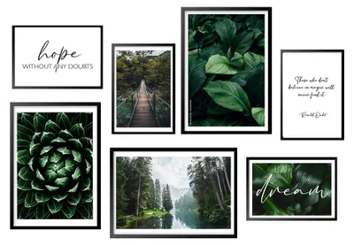 Produktbild von Postertech 7er Poster Set Wald und Natur grün, Wandbilder Wohnzimmer, A4 und A3 ohne Rahmen