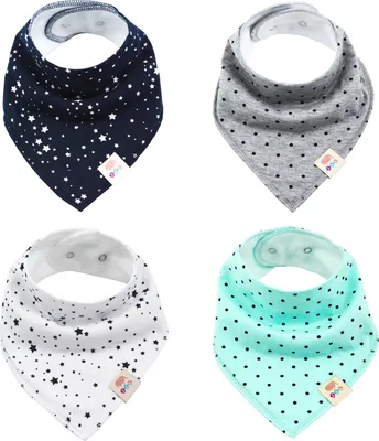 Produktbild von 4x Dreieckstücher Baby Lätzchen unisex Halstuch Spucktuch verstellbare Knöpfe Unisex Mädchen und Jungen Set