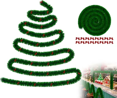 Produktbild von LZQ Weihnachtsgirlande Grün mit Grüner Kante & Schleifen Künstliche Tannengirlande, Weich & Echt-Look, Innen & Außen, 10m