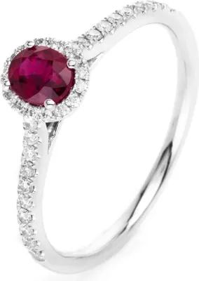 Produktbild von Ring aus 750 Weißgold Rubin 0,38ct rot 36 Brillanten 0,21ct TW-SI B:7mm 4er-Krappe Innenumfang 54mm  Ø17.2mm