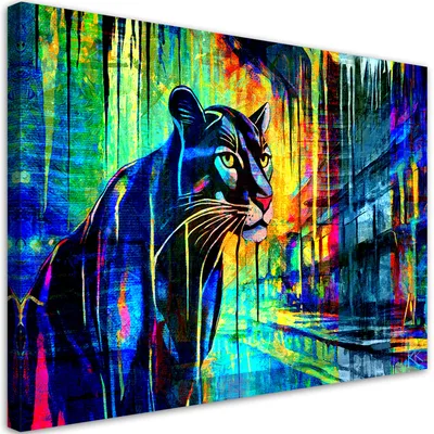 Produktbild von Leinwandbild Panther Tiere Abstraktion 120x80 Feeby Violett bild für die wand bereit zum aufhängen