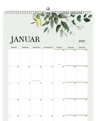 Produktbild von heaven+paper® Wandkalender 2027 DIN A4 hoch, Eukalyptus-Design Spiralbindung