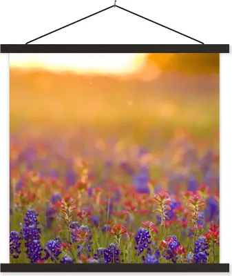 Produktbild von MuchoWow® Textilposter Blumen - Gold - Sonne 120x120 cm mit schwarzem Rahmen - Aufhängungsset