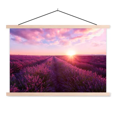 Produktbild von MuchoWow® Textilposter Lavendel - Blumen - Frankreich 120x80 cm mit holzfarbenen Rahmen - Aufhängeset