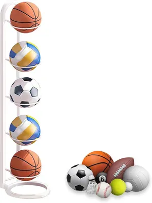 Produktbild von Ballenrek 5-lagig, weiß, vertikale Ballenaufbewahrung, für Fußball und Basketball