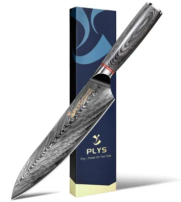 Produktbild von Kochmesser 8 Zoll Titanbeschichtet Edelstahl Holzgriff Schwarz Scharf