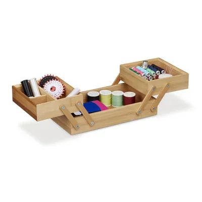 Produktbild von relaxdays Nähkästchen klein aus Bambus aufklappbar