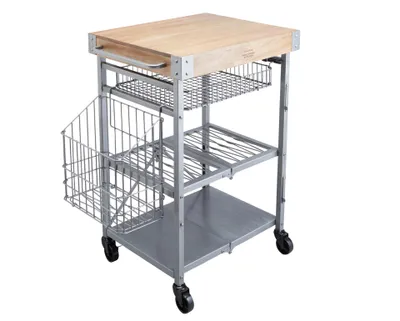 Zdjęcie produktu dla KitchenCraft wózek kuchenny składany metal / drewno 80 x 90 cm półka wózek do serwowania
