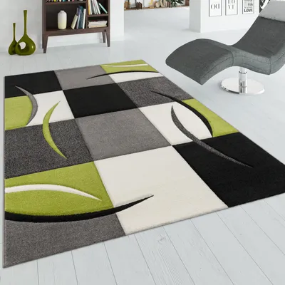 Image de Tapis design avec découpe des contours Motif à carreaux Vert Noir Dimensions 120 x 170 cm