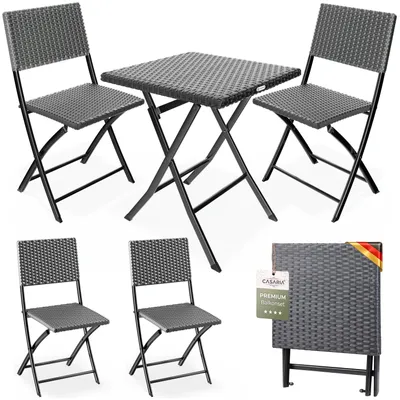 Produktbild von CASARIA® Polyrattan Balkonmöbel 3 tlg. Klappbar Platzsparend 2 Personen Wetterfest Balkon Terrasse Bistro Garten Möbel Sitzgruppe Set Anthrazit