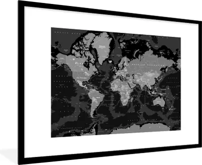 Produktbild von MuchoWow® Gerahmtes Poster Weltkarte - Rot - Schwarz - Kind - Kind - Mädchen 90x60 cm - Poster mit Schwarzem Bilderrahmen Wandposter Rahmen Foto Bilder - Wanddekoration - Fotos