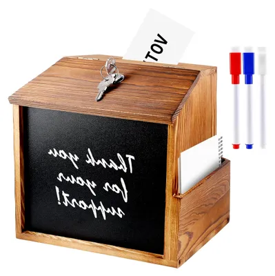 Produktbild von Spendenbox Wahlurne aus Holz, abschließbare Vorschlagsbox, Kummerkasten für stehende und Wandmontage mit Kreidetafel, Spendendose für Büro, Kundenzentrum, Schule, Krankenhaus