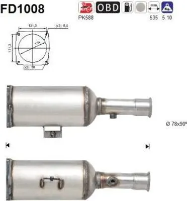 Produktbild von AS FD1008 Dieselpartikelfilter Rußpartikelfilter DPF für FIAT Ulysse (179) Abgasanlage Diesel