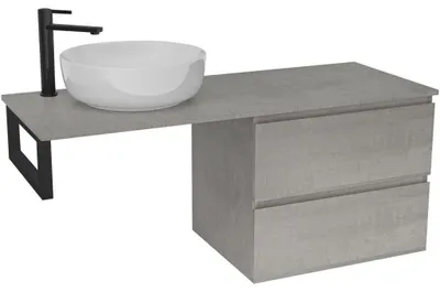 Immagine prodotto di CERANO - Mobile da bagno Carole - grigio cemento + piano lavabo Navira Slim - 18 mm + mensola nera - 160x46x54,8 cm