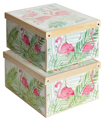 Image de Lavatelli Lot de 2 Boîtes de Rangement Flamants Roses, 39 x 50 x 24 cm