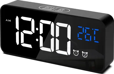 Produktbild von Digitaler Wecker, LED Digitaluhr mit Temperaturanzeige Tragbarer Spiegelalarm Tischuhr mit 2 Alarmen 10 Alarmtöne USB Wiederaufladbar 4 Helligkeit und Lautstärke Regelbar, 12/24 Stunden