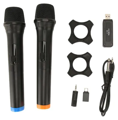 Produktbild von 2 Stück kabelloses Mikrofon, USB, dynamisches, kabelloses Handmikrofon, tragbar, für Karaoke, Gesang und Präsentationen