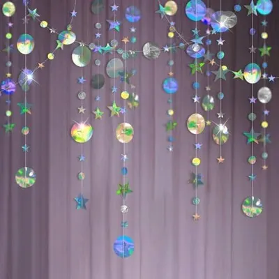 Produktbild von 52Ft Hängenden Papier Girlande Holographisch Regenbogen,Rund und Stern Papier Deko for Party(4M x 4)