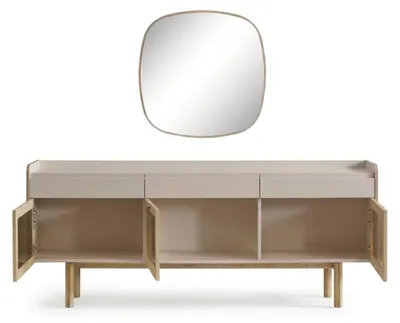 Immagine prodotto di Moderna consolle con ante in vetro e gambe in legno di rovere